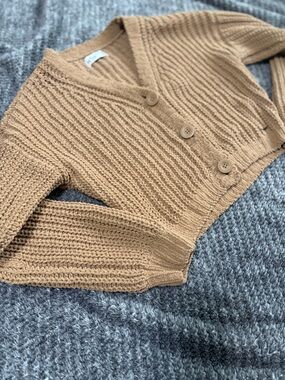 Hollister Cropped Button-Up Cardigan in Coffee Brown